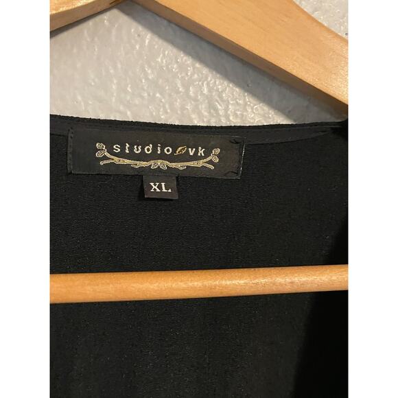 Vintage Studio VK Kimono Womens XL Black Green Open Front Boho Floral Velvet USA - Picture 2 of 8